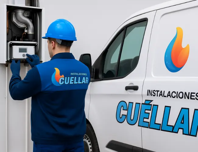 Técnico de Instalaciones Cuéllar reparando una caldera